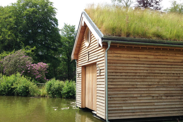 Pitched roof of Boathouse at Avon Tyrell – New Forest by Organic Roofs
