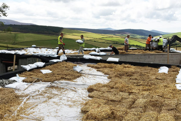 the team installing a haybase green roof in Scotland