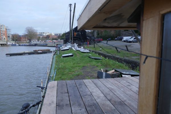 A green roof on a barge in Bristol Harbour by Organic Roofs